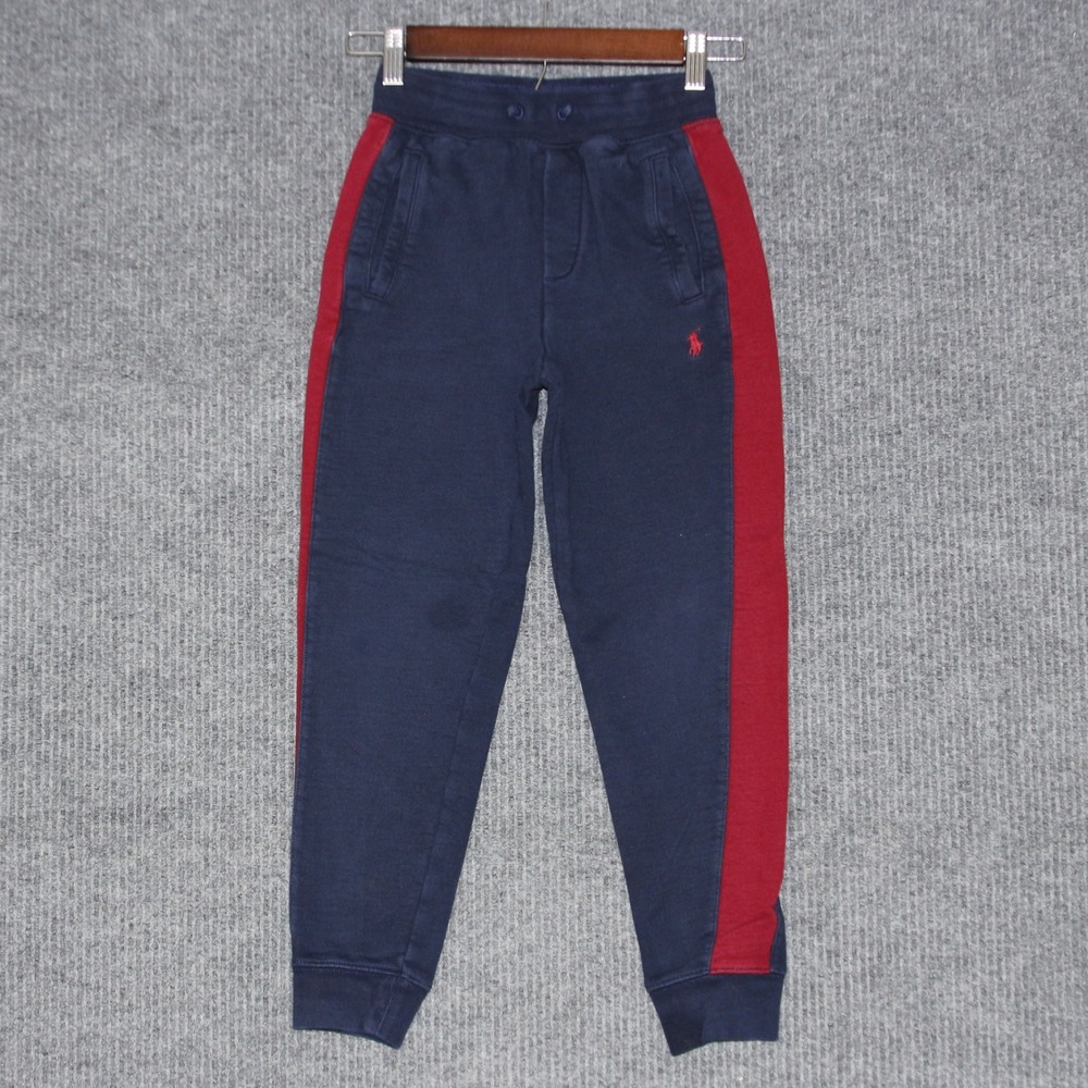 Kids Polo Ralph Lauren Navy Blue Red Stripe Joggers Pants Size Small 8